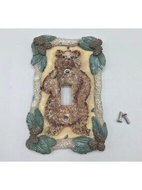Bear Themed Resin Light Switch Cover Pinecones Leaves Rustic Includes Screws